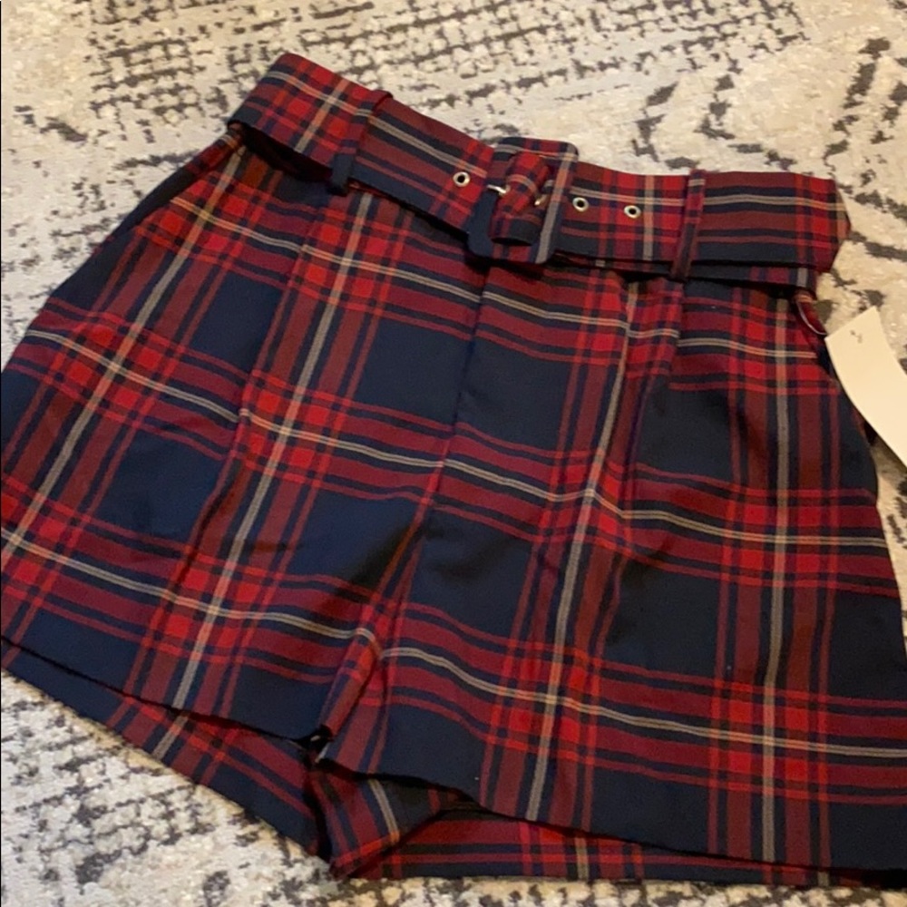 Zara plaid high waisted shorts with belt